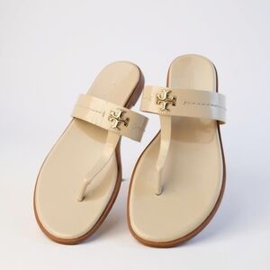 Tory Burch Cream Thong Sandals with Metallic Accents
